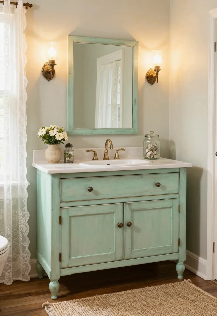 14 French Country Bathroom Vanity Ideas With Rustic Charm - 2. Shabby Chic Dual Sink Vanity 1