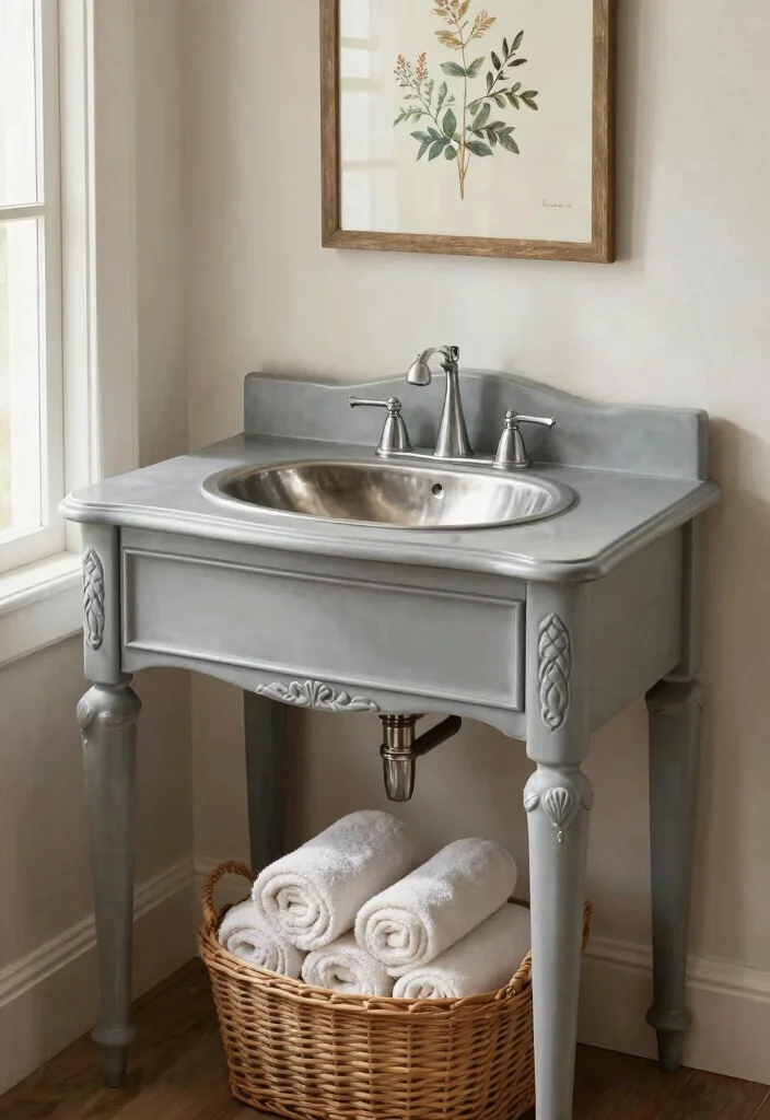 14 French Country Bathroom Vanity Ideas With Rustic Charm - 3. Vintage Single Basin Vanity 1