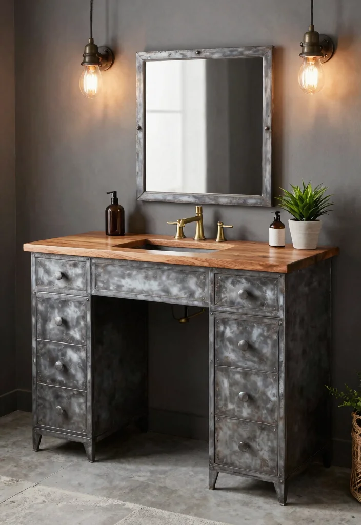 14 French Country Bathroom Vanity Ideas With Rustic Charm - 8. Chic Industrial Vintage Vanity 1