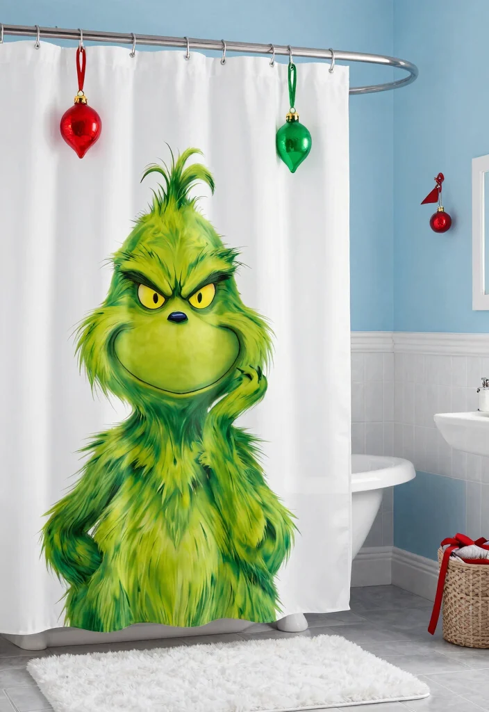14 Grinch Bathroom Decor Ideas For Seasonal Fun - 1. Grinch Shower Curtain 1