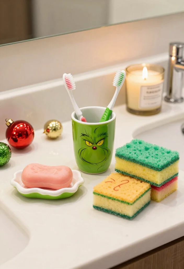 14 Grinch Bathroom Decor Ideas For Seasonal Fun - 10. Grinch-Themed Bath Accessories 1
