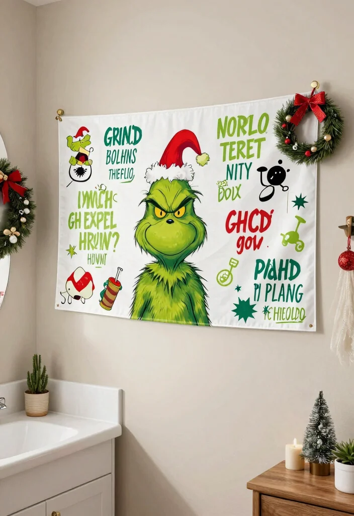 14 Grinch Bathroom Decor Ideas For Seasonal Fun - 13. Fun Holiday Banners 1