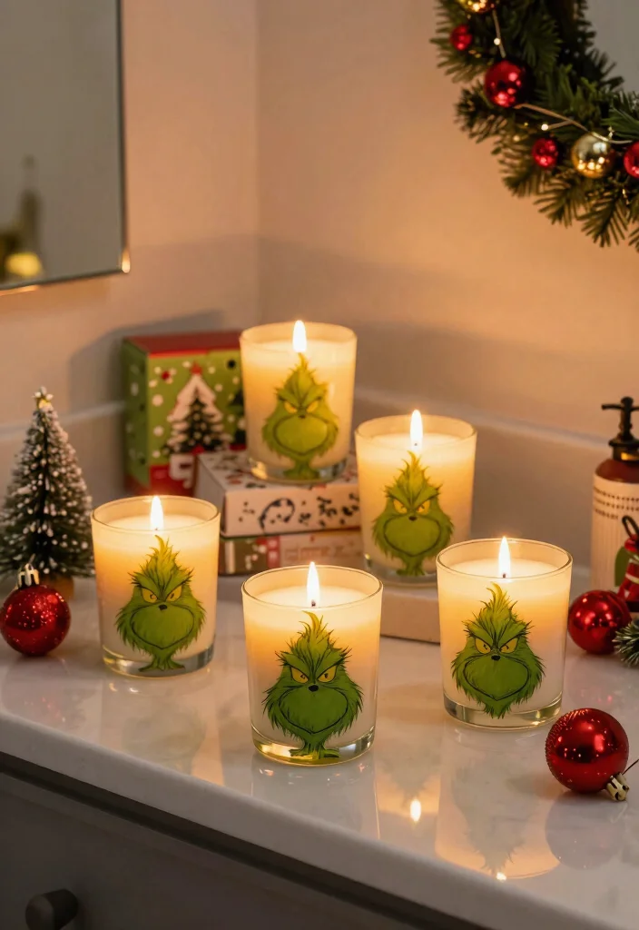 14 Grinch Bathroom Decor Ideas For Seasonal Fun - 14. Grinch Christmas Scented Candles 1