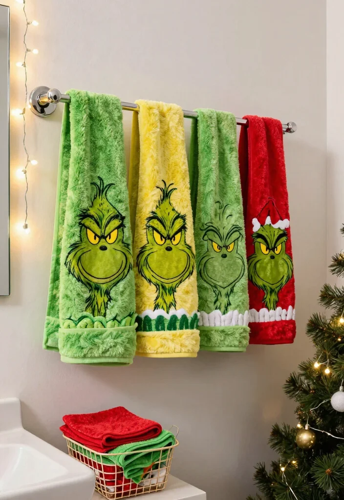 14 Grinch Bathroom Decor Ideas For Seasonal Fun - 3. Grinch-Themed Towels 1