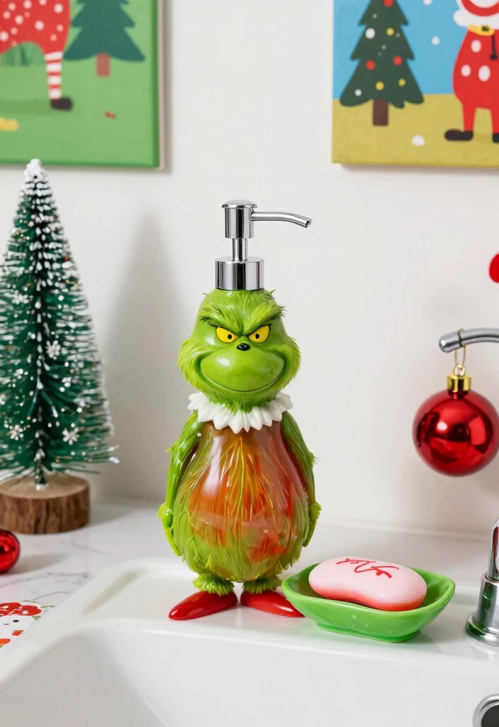 14 Grinch Bathroom Decor Ideas For Seasonal Fun - 4. Festive Soap Dispensers 1