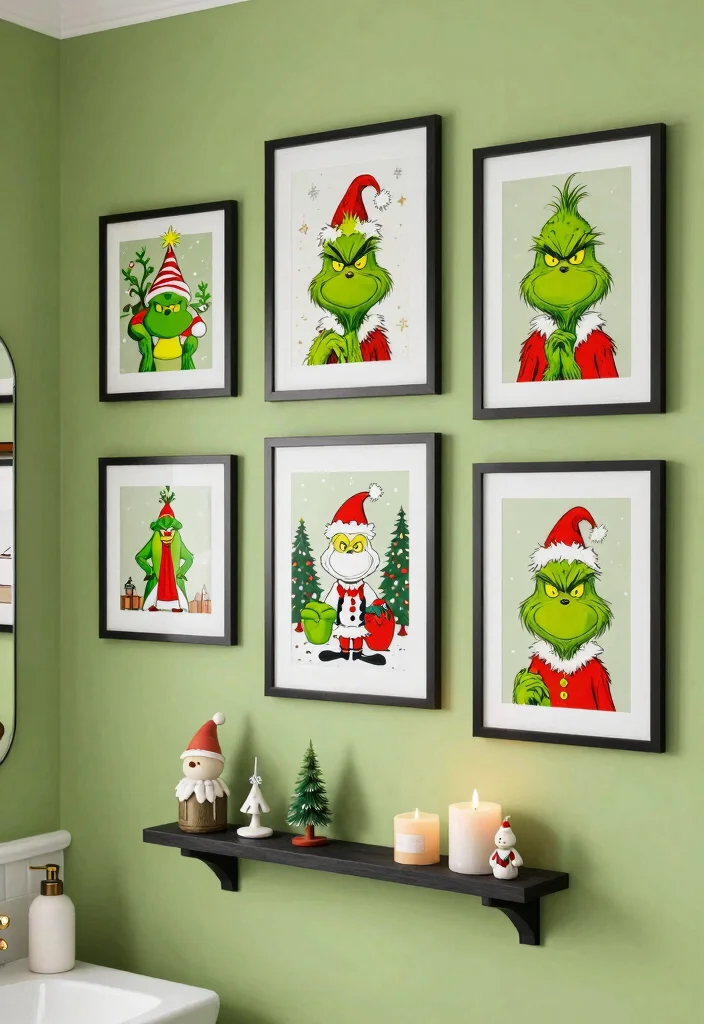 14 Grinch Bathroom Decor Ideas For Seasonal Fun - 5. Grinch-Inspired Wall Art 1