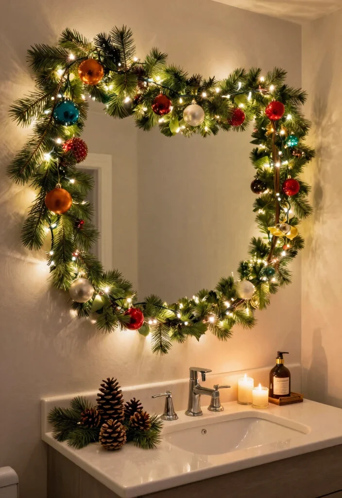 14 Grinch Bathroom Decor Ideas For Seasonal Fun - 6. Holiday Garland Accents 1