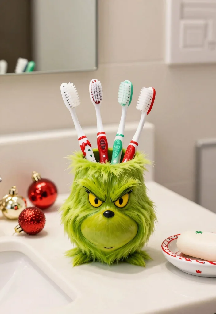 14 Grinch Bathroom Decor Ideas For Seasonal Fun - 8. Grinch Toothbrush Holder 1