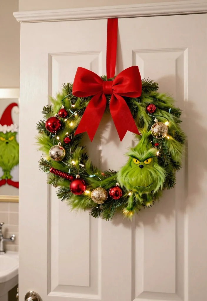 14 Grinch Bathroom Decor Ideas For Seasonal Fun - 9. Creative Christmas Wreaths 1