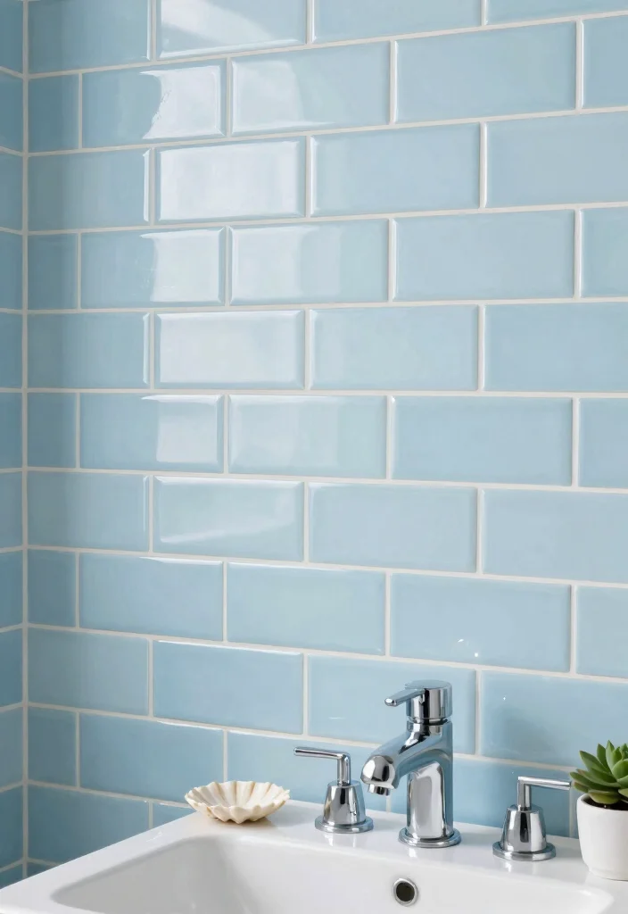14 Light Blue Bathroom Tile Ideas With Soft Coastal Vibes - 1. Glossy Subway Tiles for a Classic Look 1