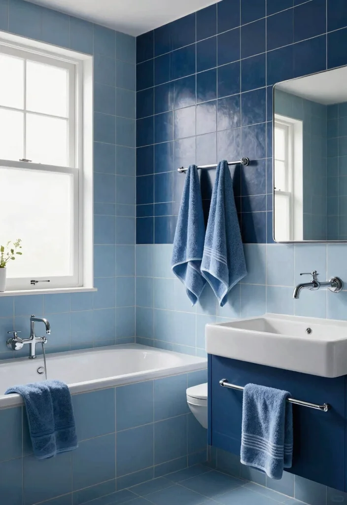 14 Light Blue Bathroom Tile Ideas With Soft Coastal Vibes - 13. Light Blue Tiles Mixed with Darker Shades 1