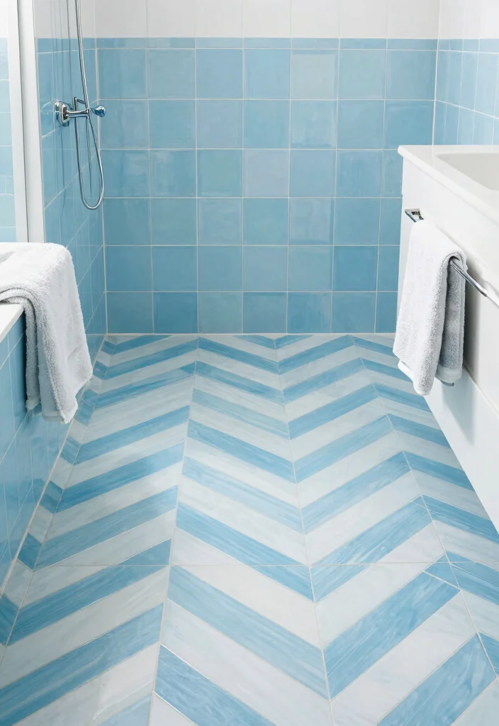 14 Light Blue Bathroom Tile Ideas With Soft Coastal Vibes - 5. Bold Geometric Patterns for a Modern Twist 1