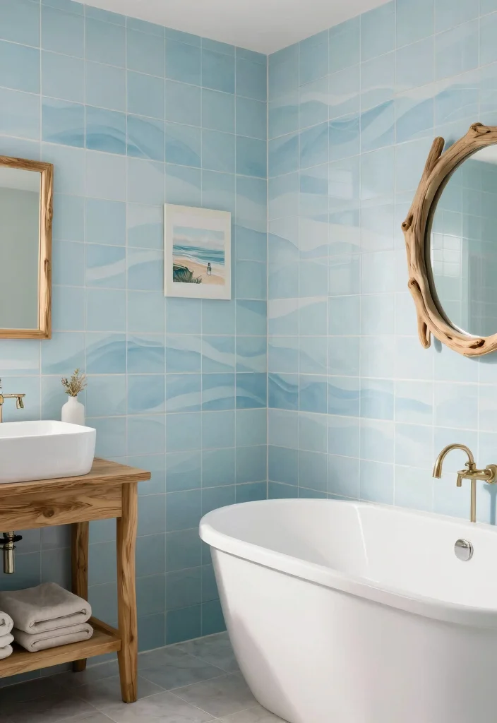 14 Light Blue Bathroom Tile Ideas With Soft Coastal Vibes - 6. Ocean-Inspired Wave Patterns 1