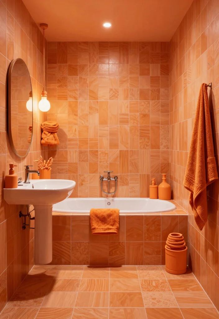 14 Orange Tile Bathroom Ideas With Energetic Colour - 13. Monochrome Orange Elegance 1