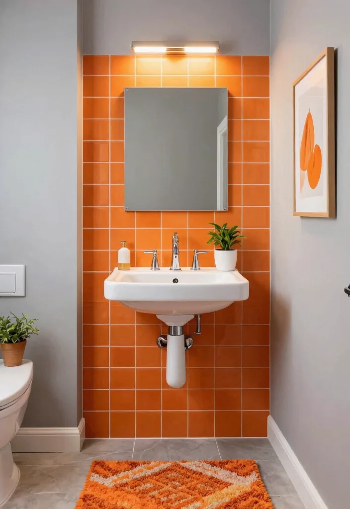 14 Orange Tile Bathroom Ideas With Energetic Colour - 3. Bold Orange Accents 1