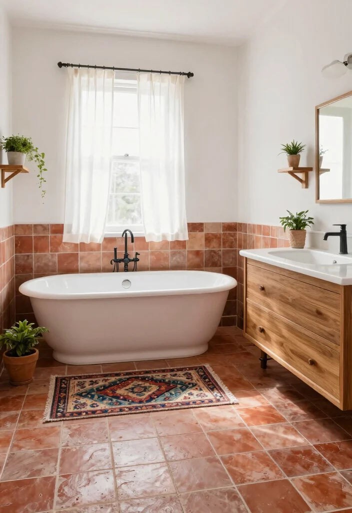 14 Orange Tile Bathroom Ideas With Energetic Colour - 4. Vintage Charm with Terracotta Tiles 1