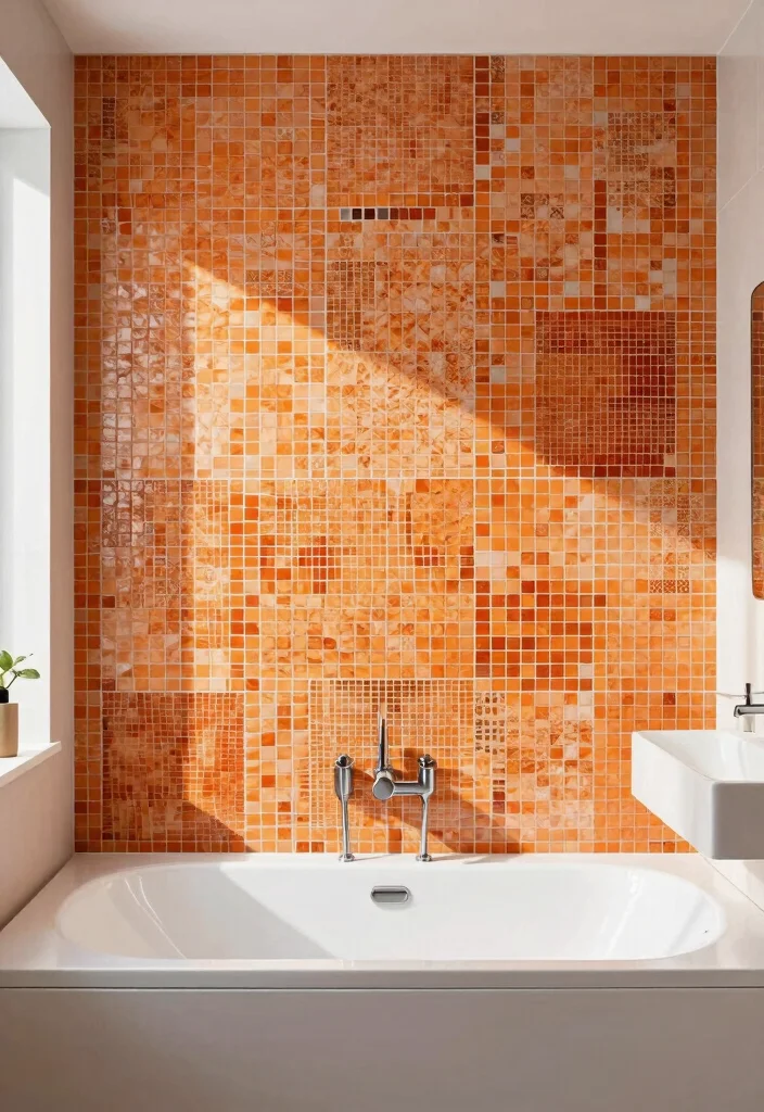 14 Orange Tile Bathroom Ideas With Energetic Colour - 7. Mosaic Magic 1