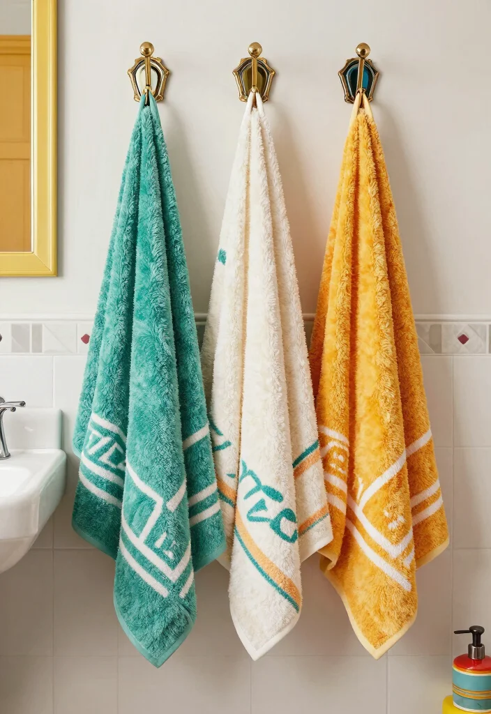 14 Retro Bathroom Decor Ideas With Vintage Pop - 10. Retro-Inspired Towels 1