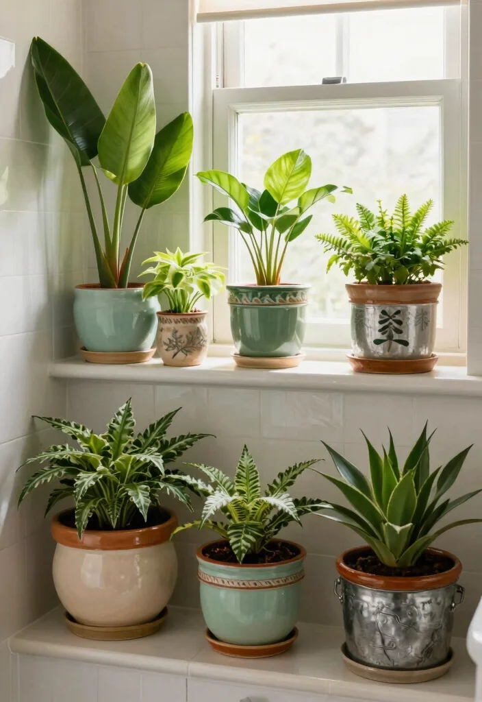 14 Retro Bathroom Decor Ideas With Vintage Pop - 13. Vintage-inspired Plants 1