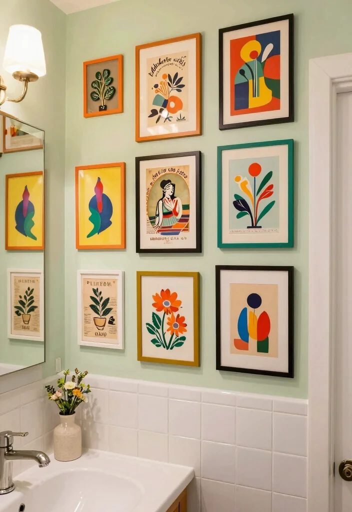 14 Retro Bathroom Decor Ideas With Vintage Pop - 5. Whimsical Wall Art 1