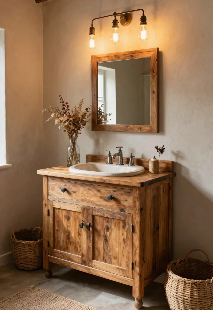 14 Teak Bathroom Vanity Ideas With Natural Texture - 2. Rustic Teak Vanity with Reclaimed Wood 1