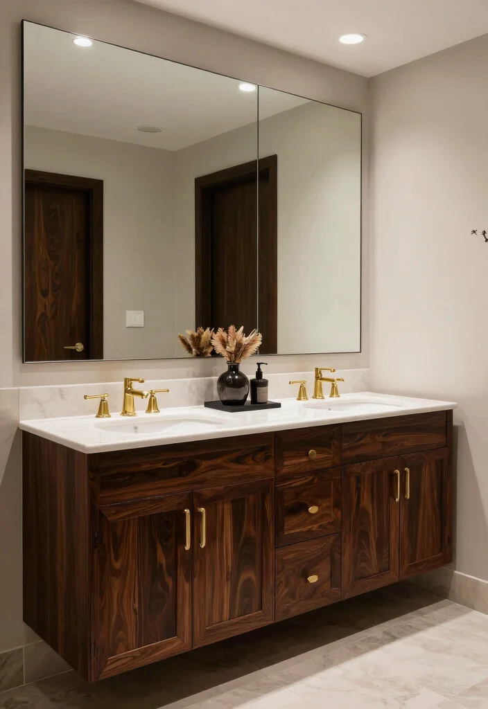 14 Teak Bathroom Vanity Ideas With Natural Texture - 4. Bold and Dark Teak Vanities 1