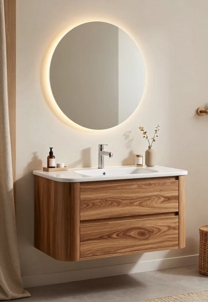 14 Teak Bathroom Vanity Ideas With Natural Texture - 9. Teak Vanities with Unique Shapes 1