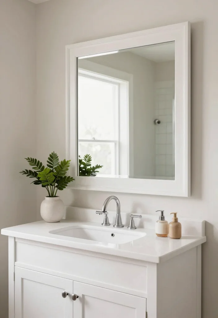 15 Bathroom Vanity And Mirror Ideas For Perfect Pairing - 12. Classic White Vanity with Big Statement Mirror 1