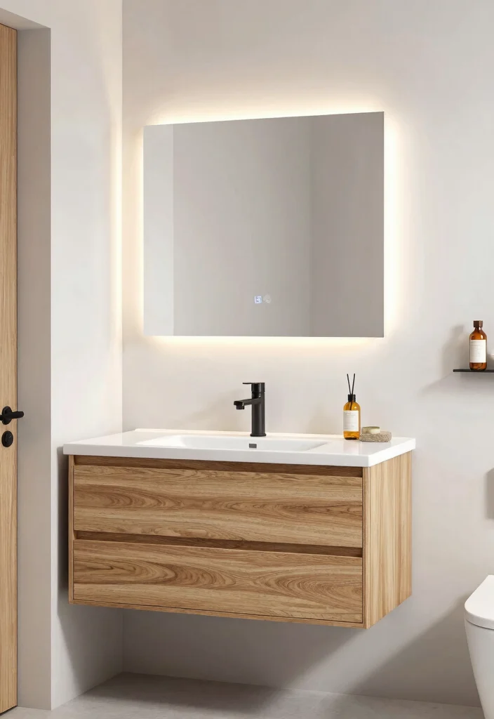 15 Bathroom Vanity And Mirror Ideas For Perfect Pairing - 4. Floating Vanity with LED Mirror 1
