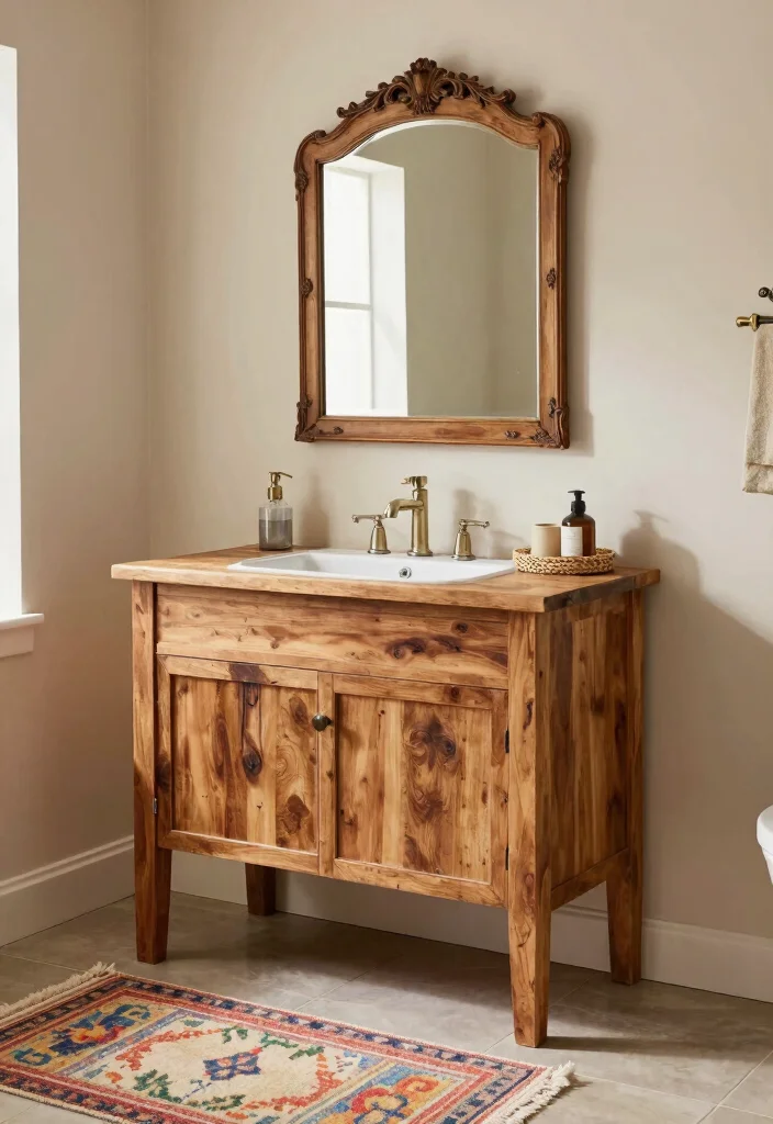 15 Bathroom Vanity And Mirror Ideas For Perfect Pairing - 5. Standalone Vanity with Vintage Mirror 1
