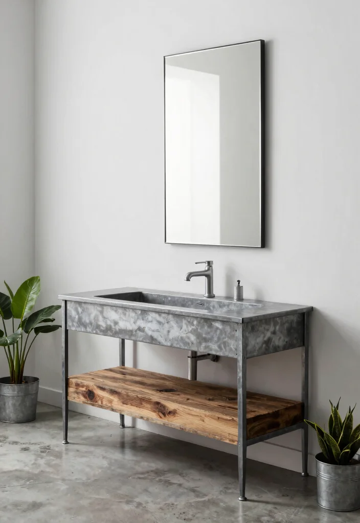 15 Bathroom Vanity And Mirror Ideas For Perfect Pairing - 6. Industrial Style Vanity and Leaning Mirror 1