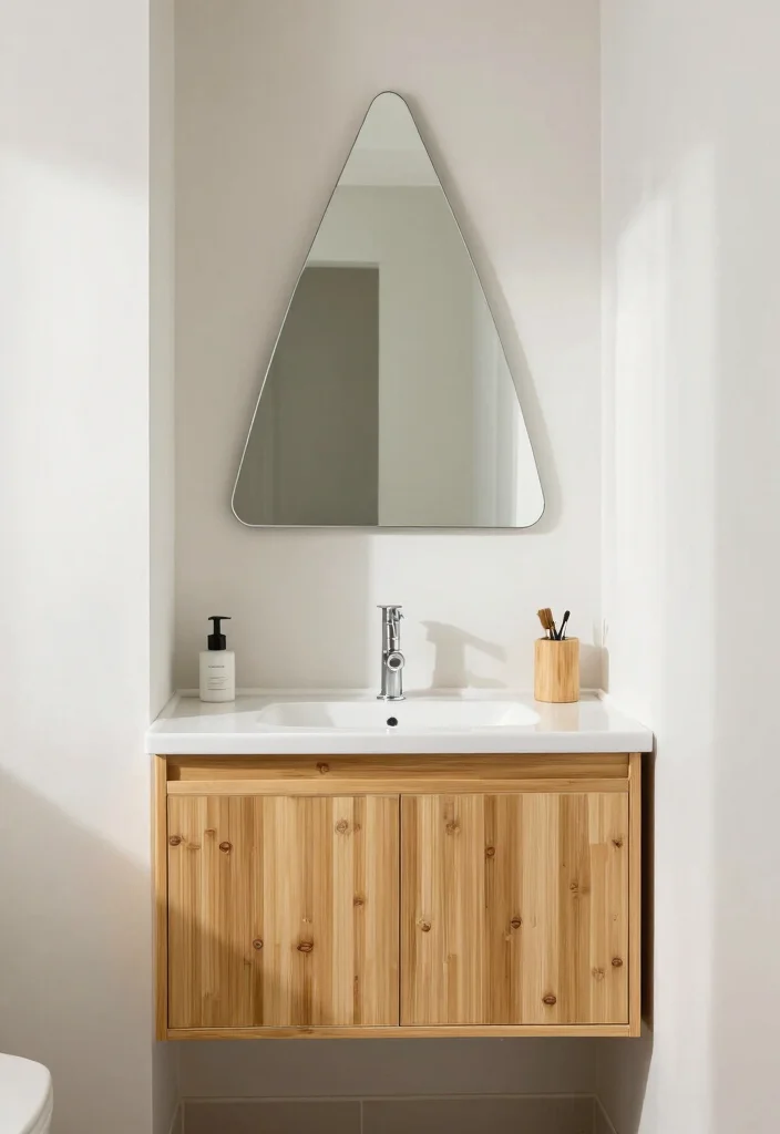 15 Bathroom Vanity And Mirror Ideas For Perfect Pairing - 8. Corner Vanity with Triangular Mirror 1