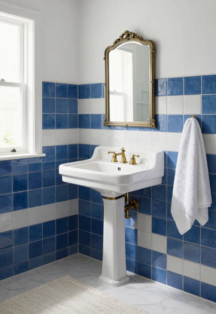 15 Beaumont Tile Bathroom Ideas With Designer Style - 1. Classic White and Blue Tile Combination 1
