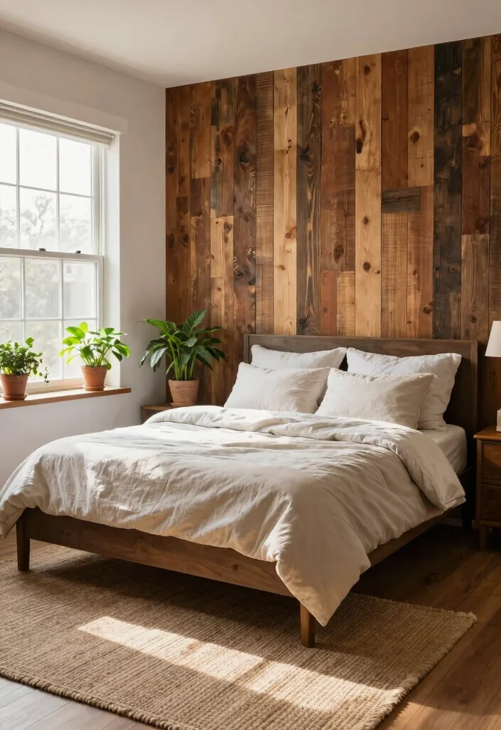 15 Bedroom Accent Wall With Window Ideas: Bright Focal Design - 1. Reclaimed Wood Retreat 1