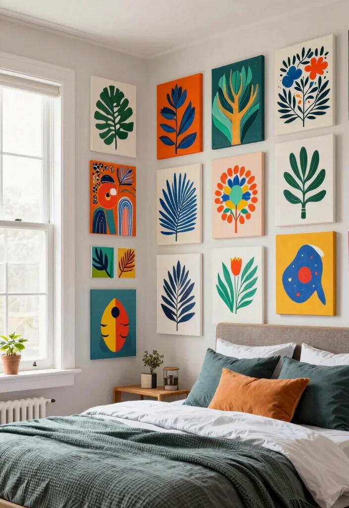 15 Bedroom Accent Wall With Window Ideas: Bright Focal Design - 13. Artistic Canvas 1