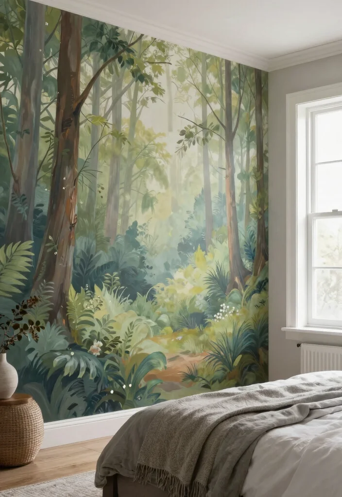 15 Bedroom Accent Wall With Window Ideas: Bright Focal Design - 6. Nature-Inspired Murals 1