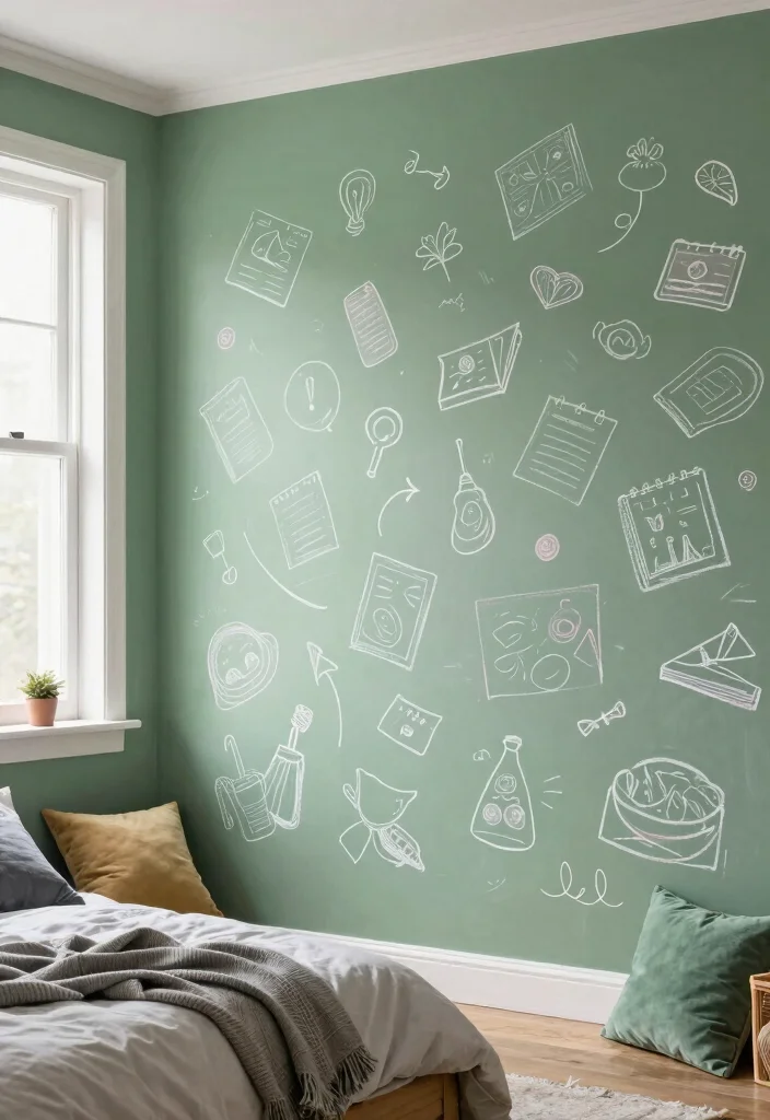 15 Bedroom Accent Wall With Window Ideas: Bright Focal Design - 7. Eco-Friendly Chalkboard Wall 1