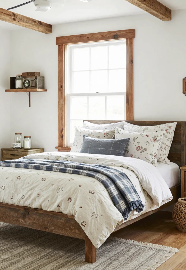15 Bedroom With Window Behind Bed Ideas: Unique Airy Design - 14. Farmhouse Fresh 1