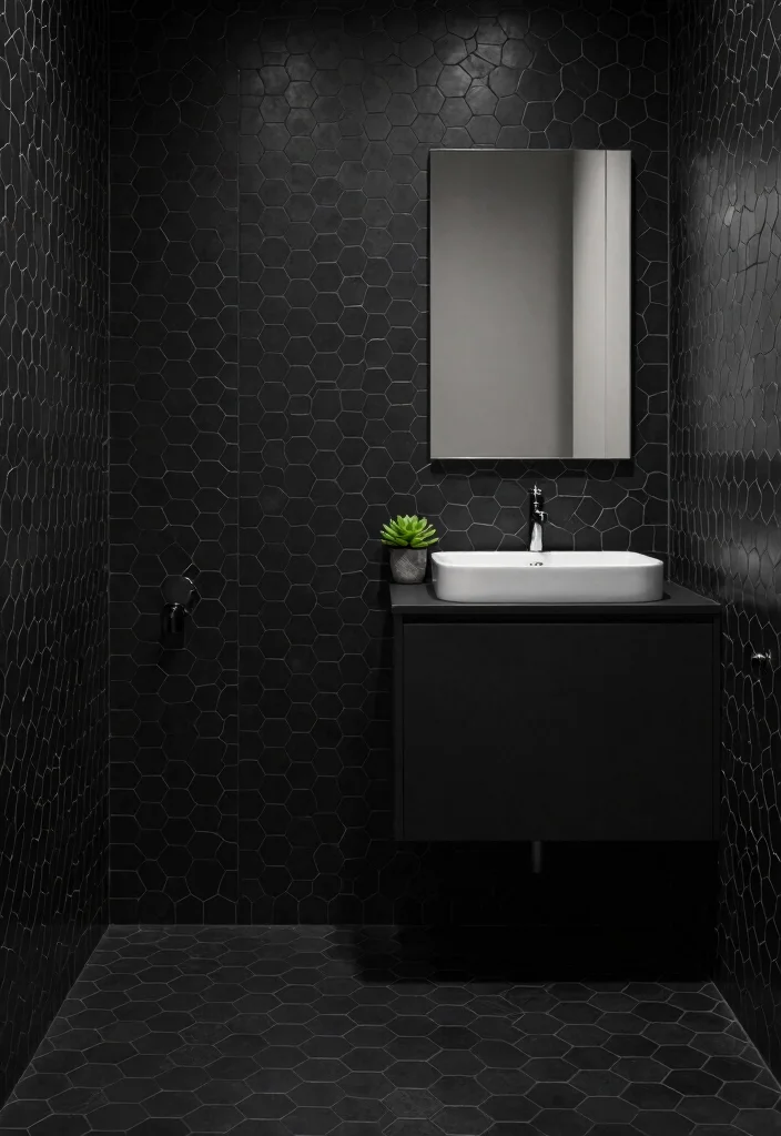 15 Black Hexagon Tile Bathroom Ideas With Bold Pattern - 3. Chic Minimalism 1