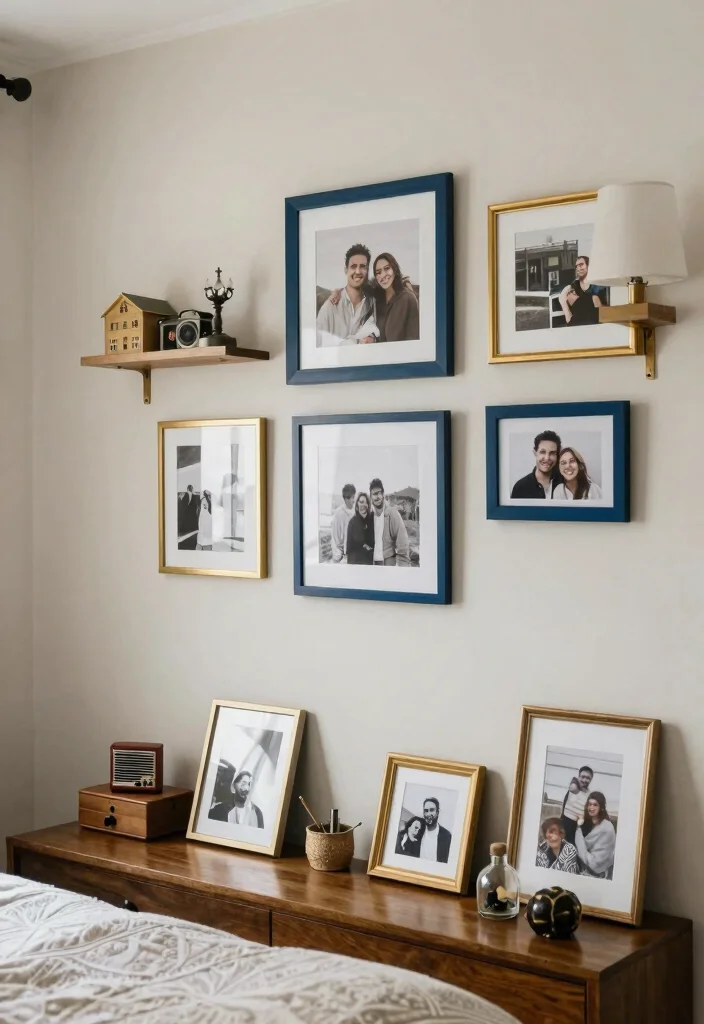 15 Blue and Gold Bedroom Ideas: Rich Elegant Contrast - 13. Personalized Touches 1