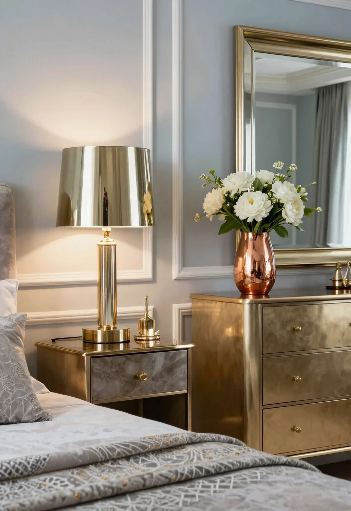 15 Blue and Gold Bedroom Ideas: Rich Elegant Contrast - 5. Touches of Metallic 1