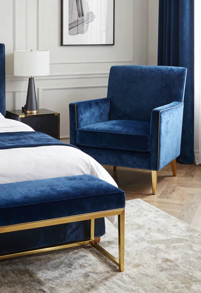 15 Blue and Gold Bedroom Ideas: Rich Elegant Contrast - 7. Statement Furniture Pieces 1