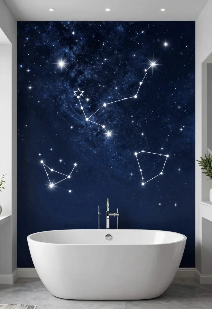 15 Celestial Bathroom Ideas With Dreamy Skies - 1. Starry Night Mural 1