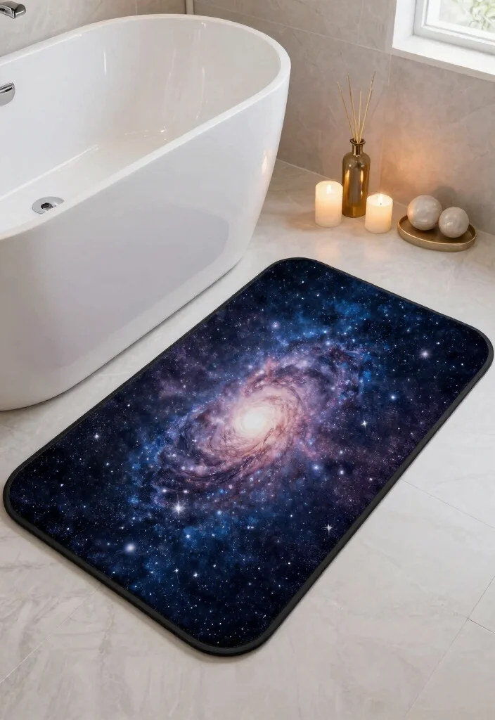 15 Celestial Bathroom Ideas With Dreamy Skies - 15. Starry Night Bath Mat 1