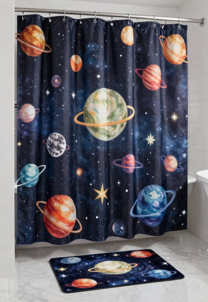 15 Celestial Bathroom Ideas With Dreamy Skies - 3. Celestial Shower Curtain 1