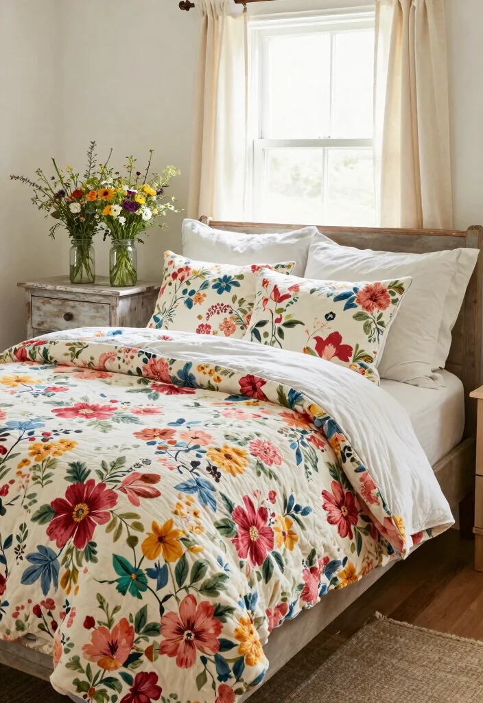 15 Floral Bedding Bedroom Ideas for a Soft Romantic Touch - 10. Farmhouse Floral Comfort 1