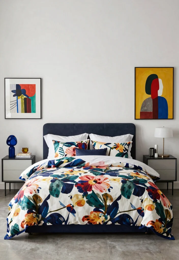 15 Floral Bedding Bedroom Ideas for a Soft Romantic Touch - 11. Modern Artistry 1