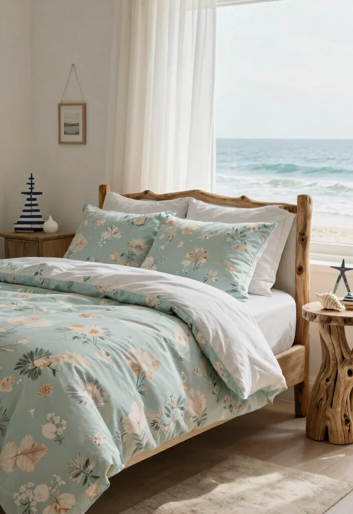 15 Floral Bedding Bedroom Ideas for a Soft Romantic Touch - 12. Coastal Floral Retreat 1