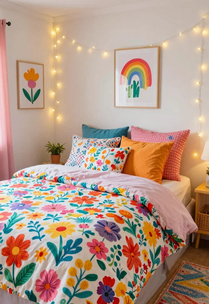 15 Floral Bedding Bedroom Ideas for a Soft Romantic Touch - 13. Whimsical Floral Wonderland 1