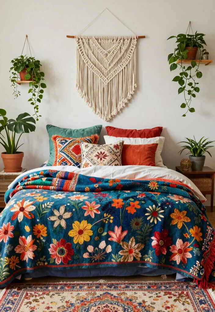 15 Floral Bedding Bedroom Ideas for a Soft Romantic Touch - 5. Bohemian Floral Fusion 1